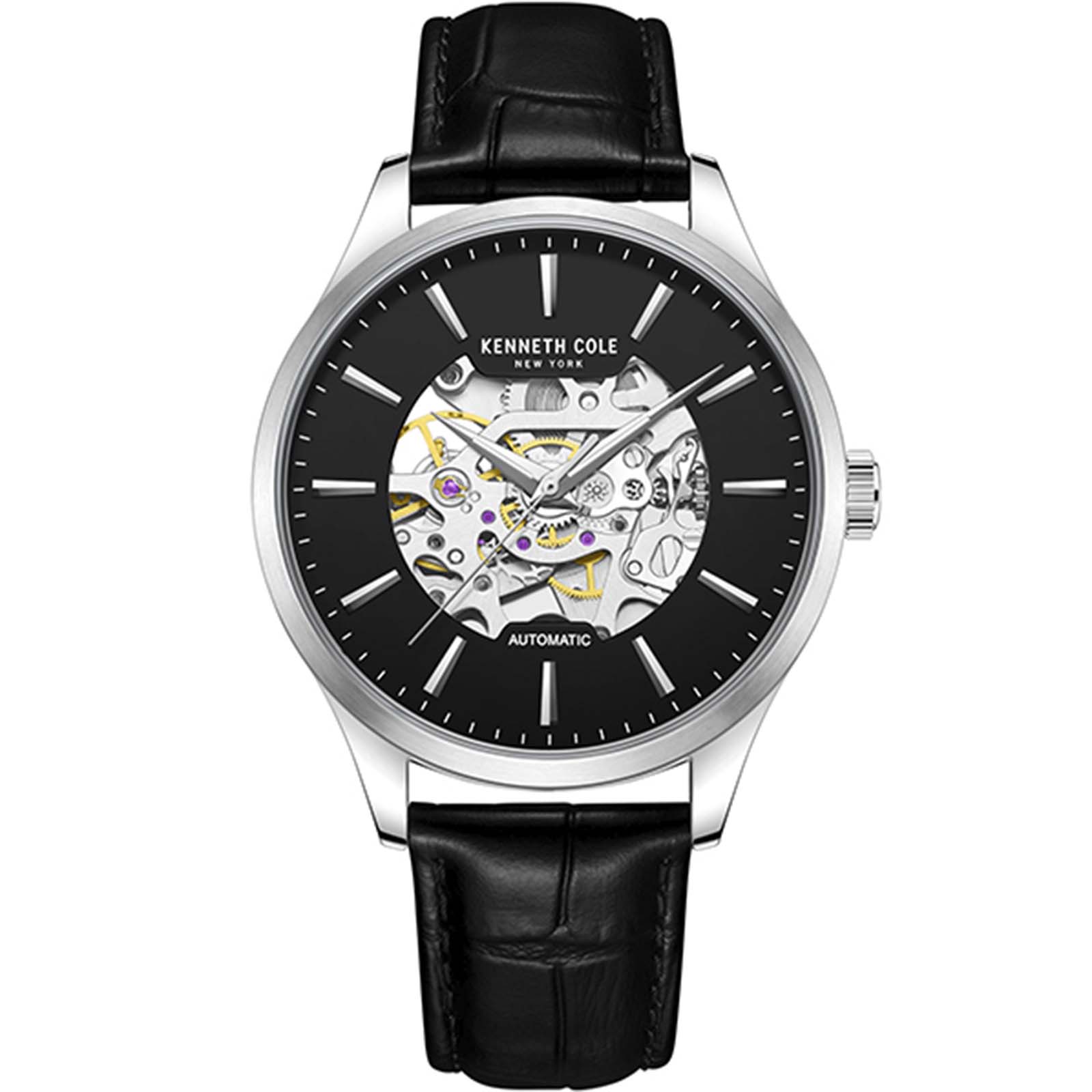 Kenneth Cole Automatic Skeleton Black Leather